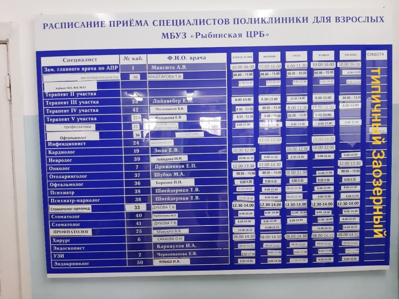 Schedule of doctors in the hospital