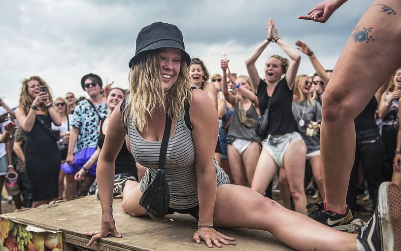 Festival parade of naked women