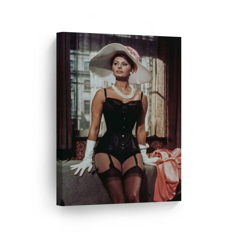 Sophie Loren in a corset and hat