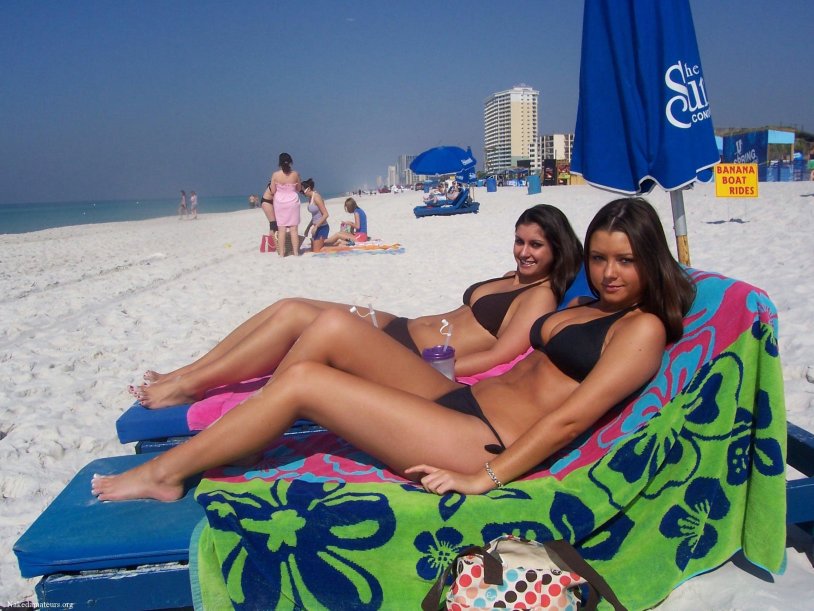 Russian girls in swimsuits on the beach