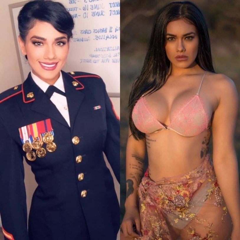 Beautiful girls in uniform and without her