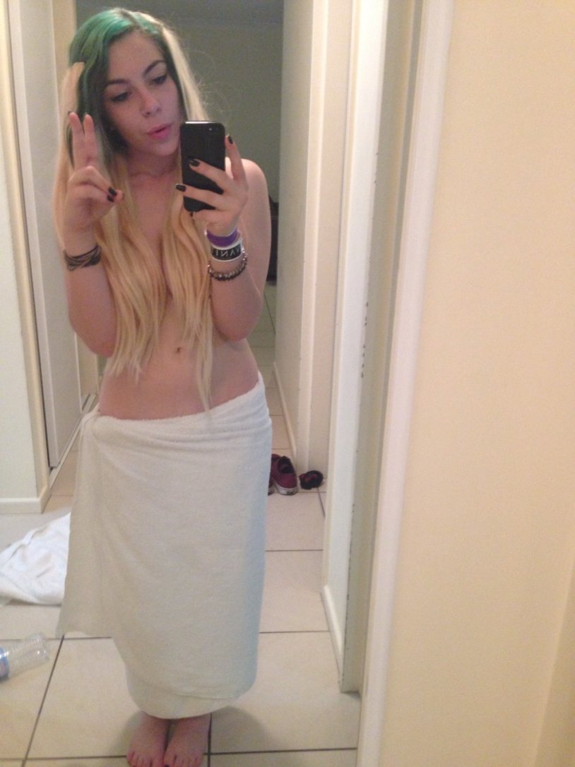 Girl in a towel selfie