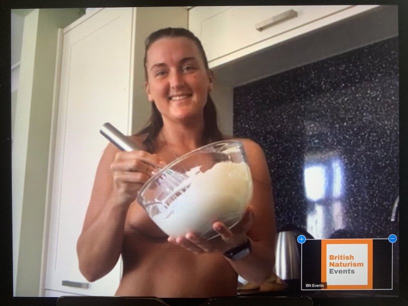 The blogger is preparing naked