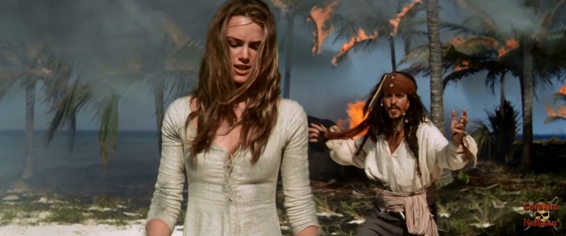 Jack Sparrow and Elizabeth Swann on the island