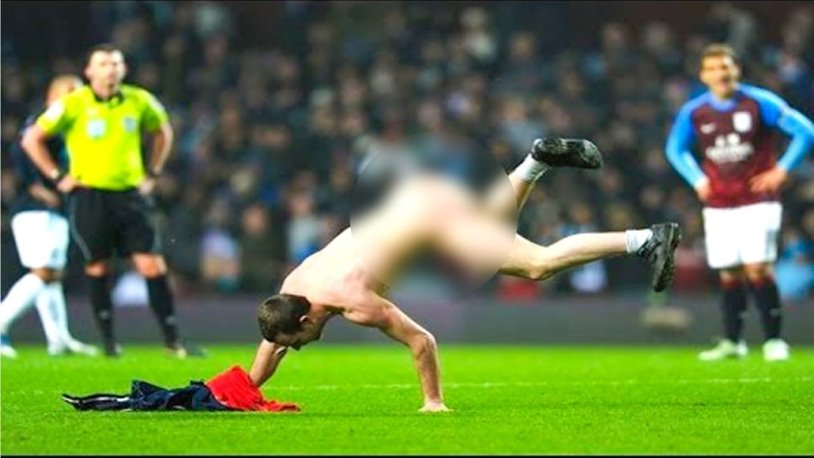 Naked man on a football field