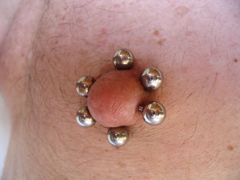 Male piercing of the nipples