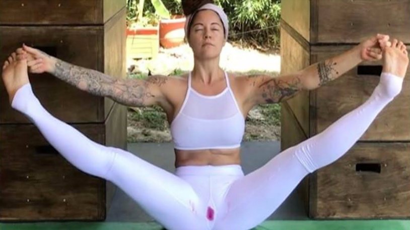 Yoga in white leggings