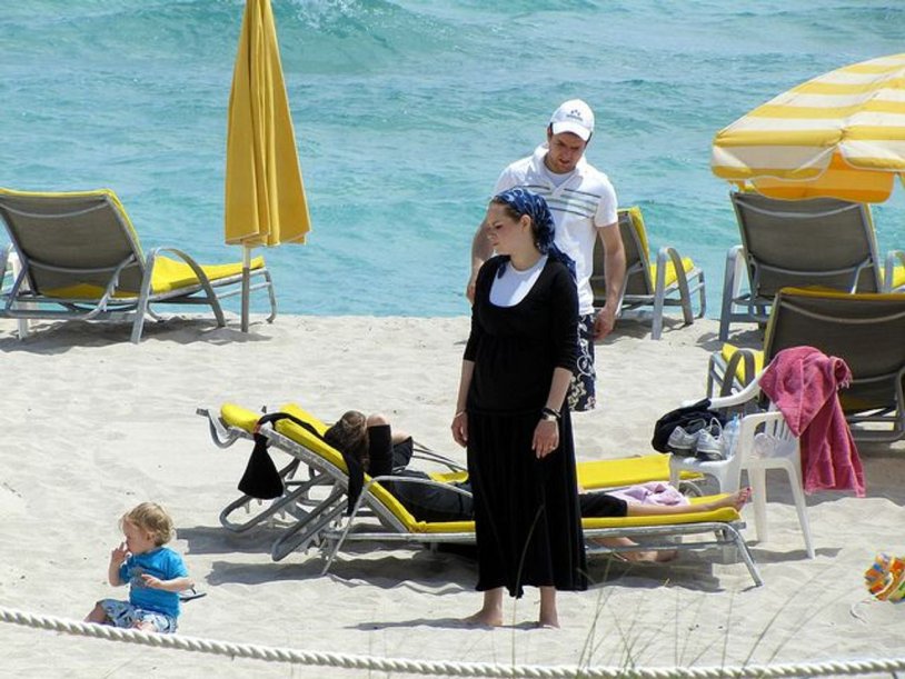 Orthodox Jews on the beach