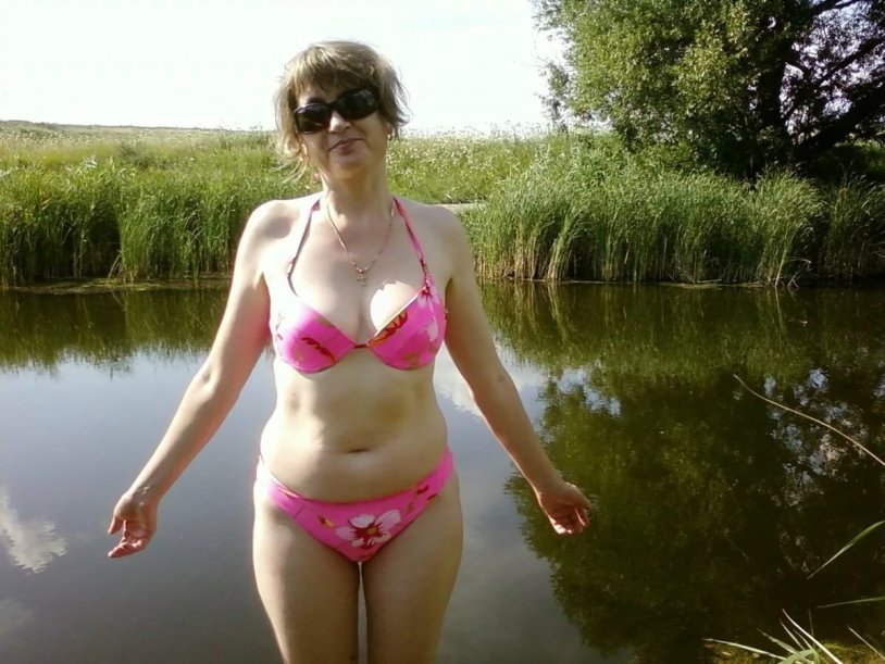 Women in the country in a swimsuit