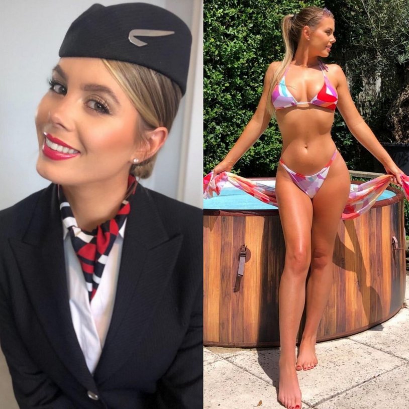 Girls Stewardesses are beautiful in swimsuits