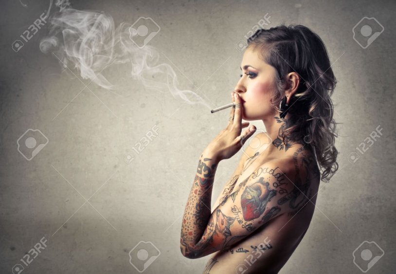 Tattoo on her shoulder woman smoke