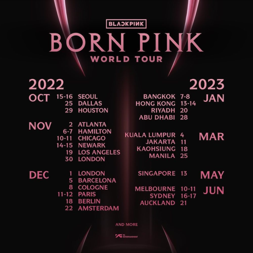 Blackpink World Tour Born Pink schedule