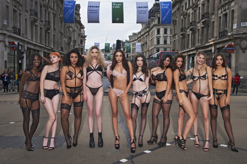 Women in underwear on the street