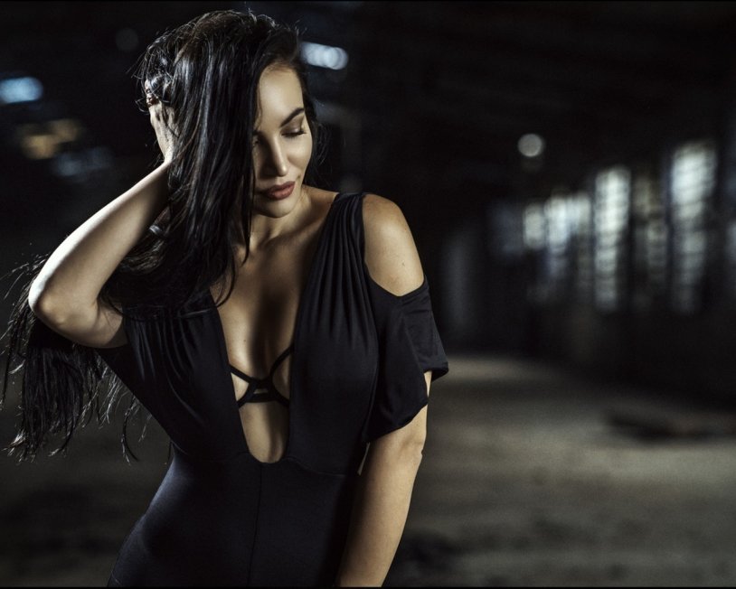 Angelina Petrova in a black dress