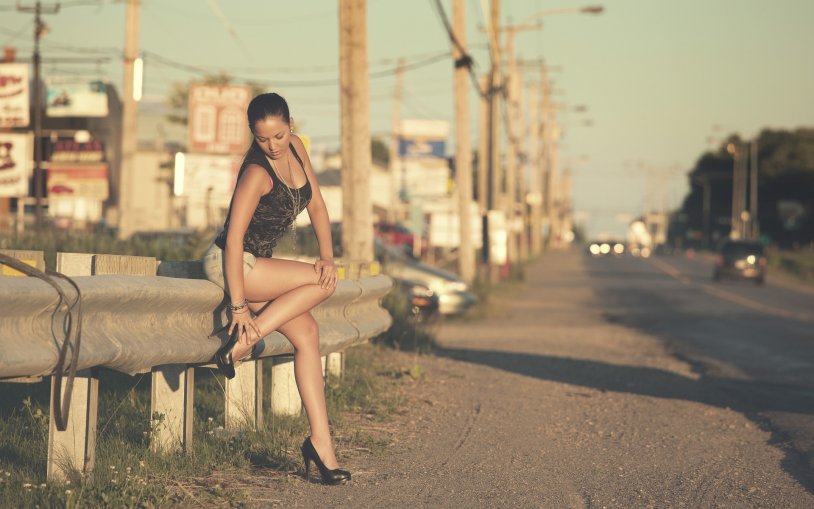 Photo shoot on the highway girl