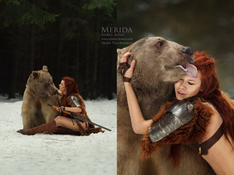 Bear and red girl