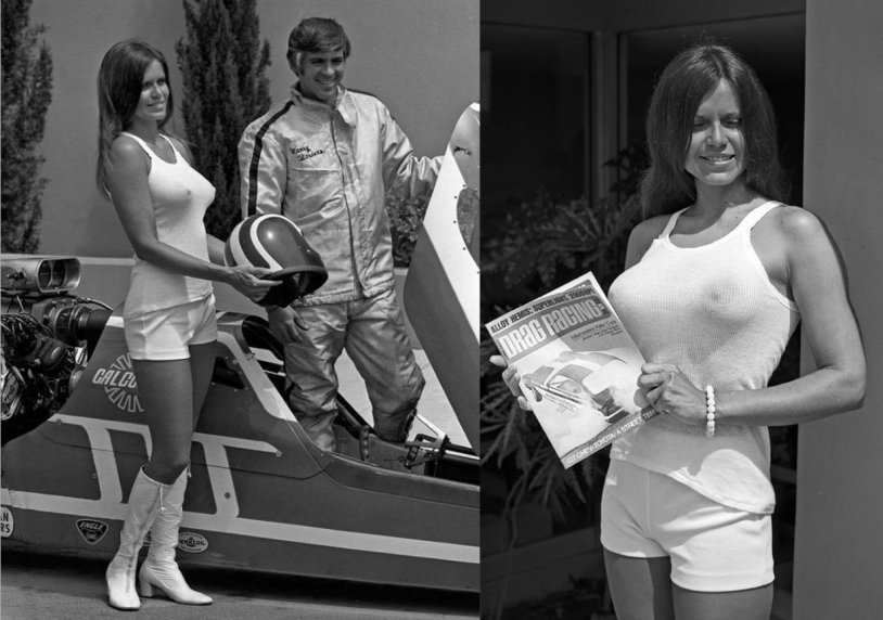 Dreg-racer Larry Bauers and a Trofei Girl Barbara Rufs 1971