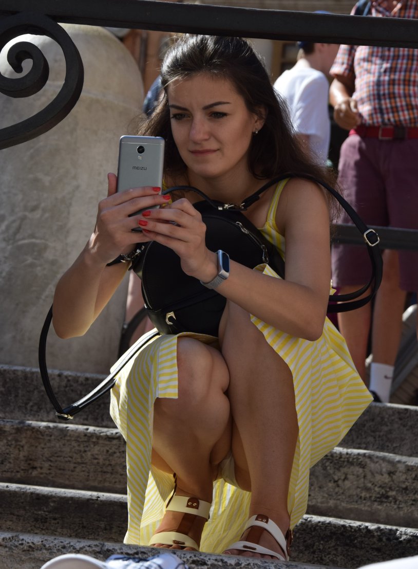 Squatting under a skirt in tights