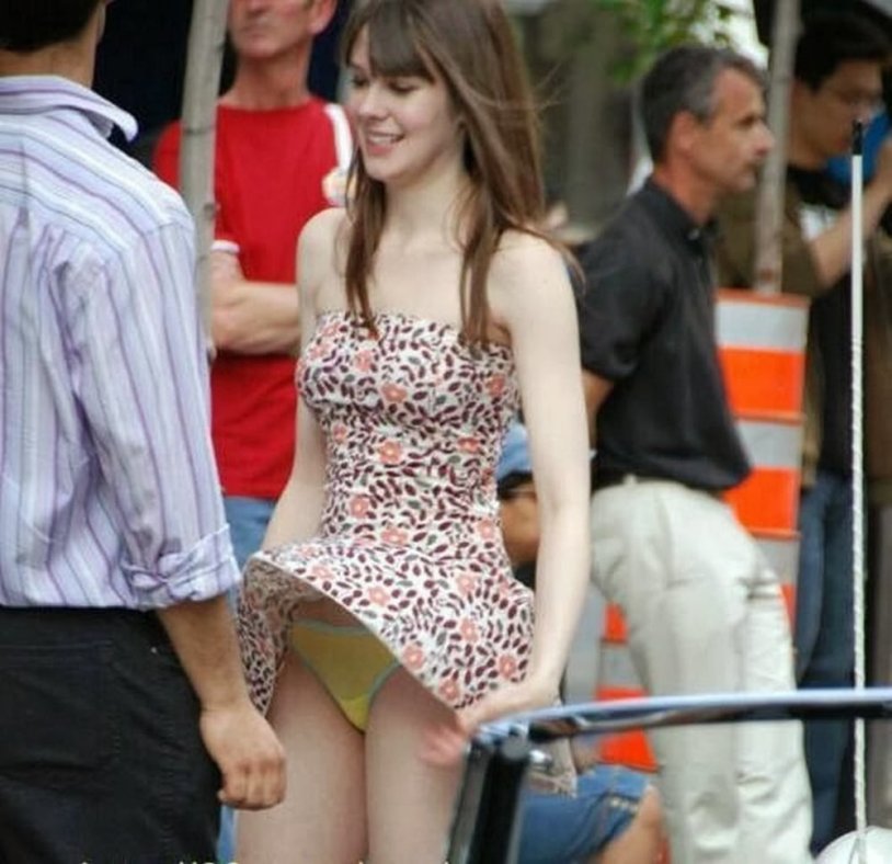 Lit up white panties under a skirt