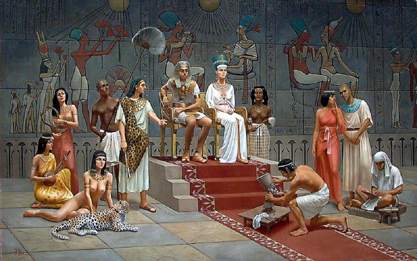 Pharaoh on the throne in ancient Egypt