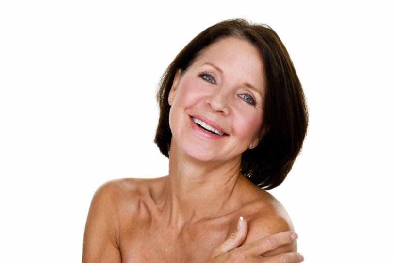 Naked mature without cosmetics with wrinkles