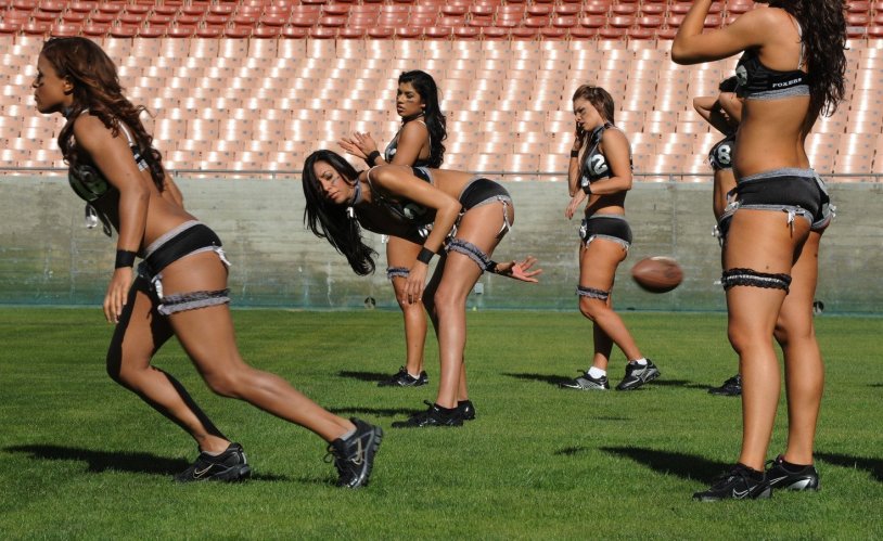 Women football players in underwear