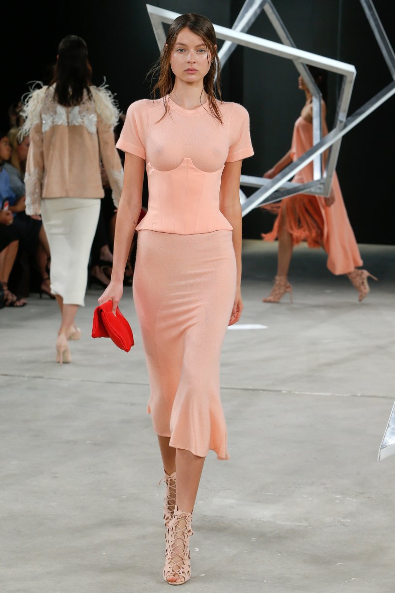 Open breast dress with a fashion show