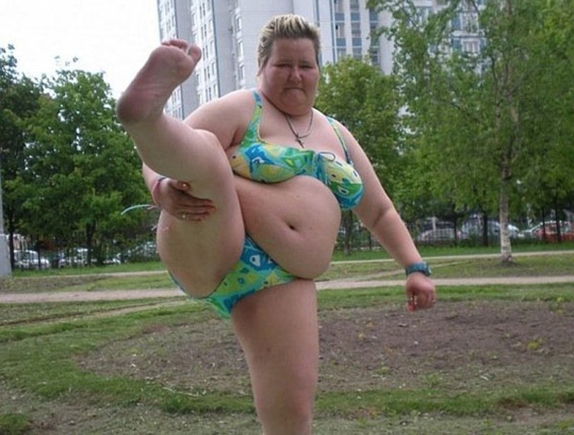 Terrible woman in a swimsuit