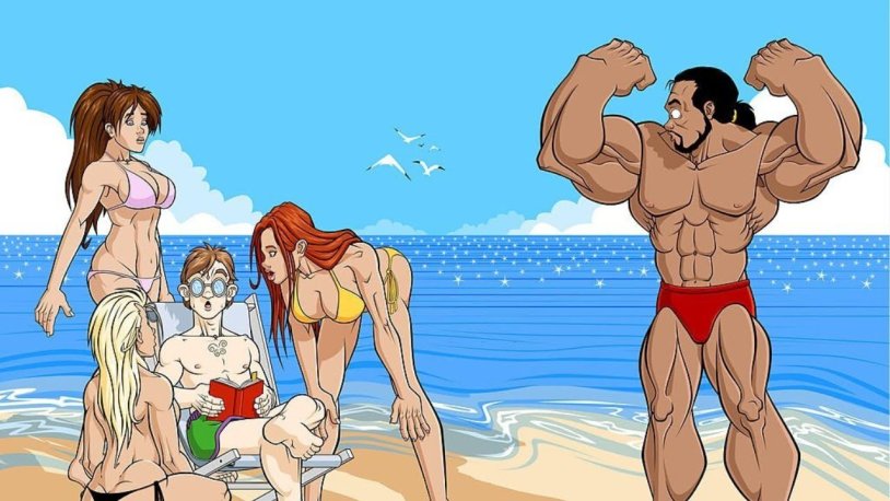 Pitching on the beach caricature