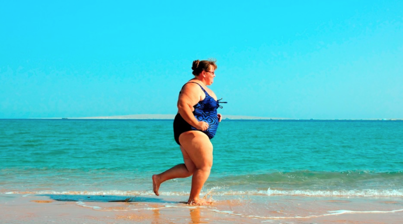 Fat woman at sea