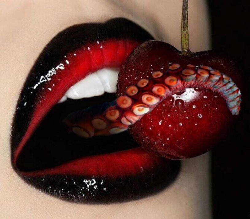Lips with a cherry