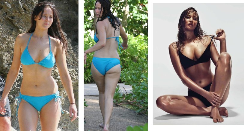 Actress Jennifer Lawrence in a swimsuit
