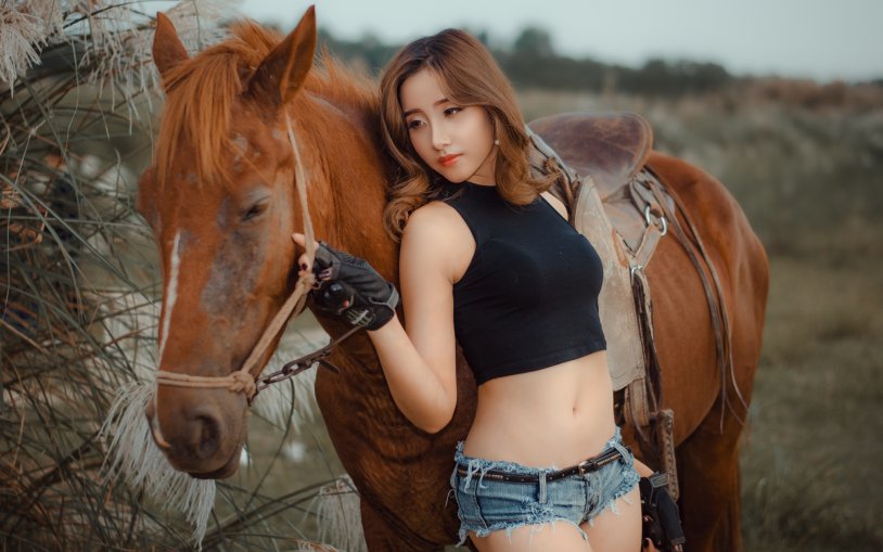 Girl in a horse's shorts