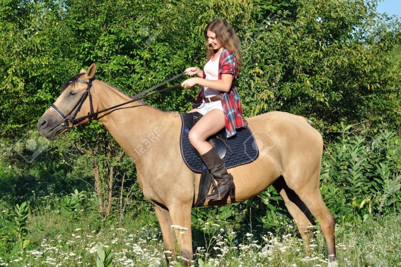 Girls riding a pony slave