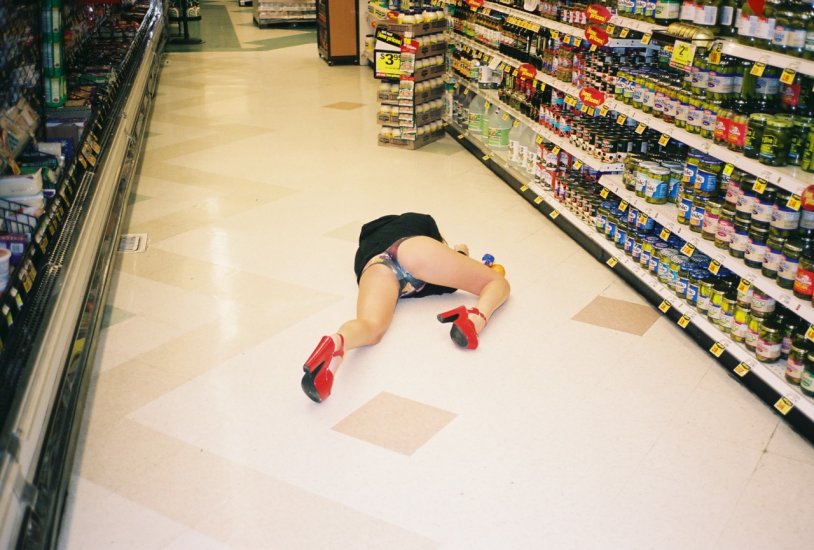 Drunk woman in a store