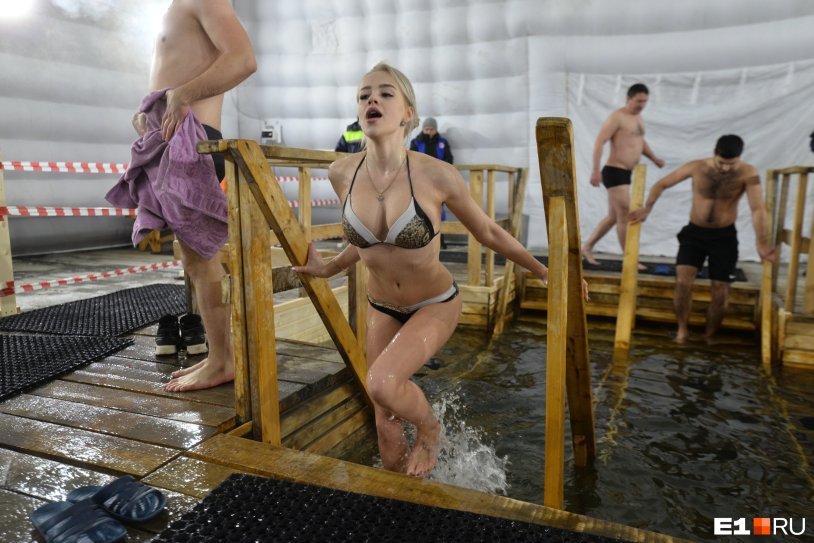 Baptism swimming of the girl