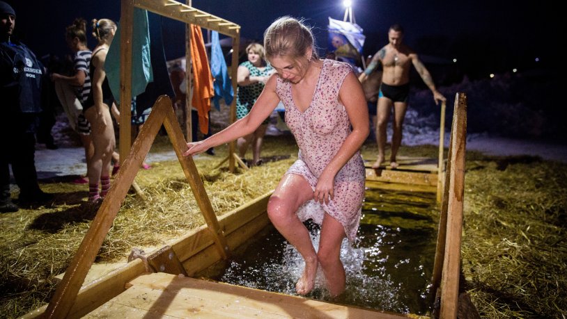 Bathing in the hole for baptism 2020