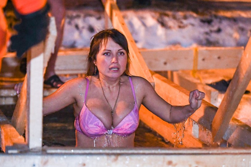 Baptismal bathing Big breasts