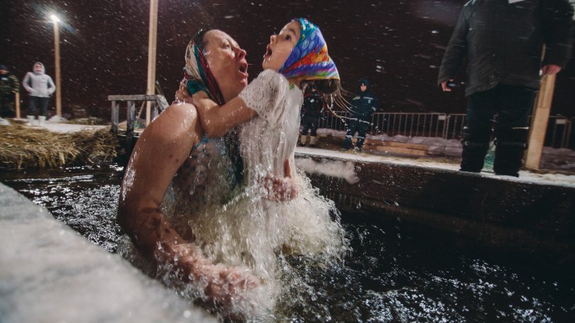 Bathing in the hole for baptism 2020