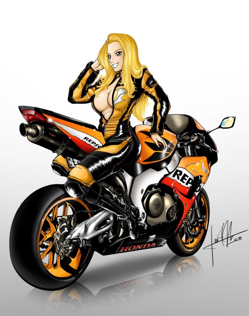 Drawn girl on a motorcycle