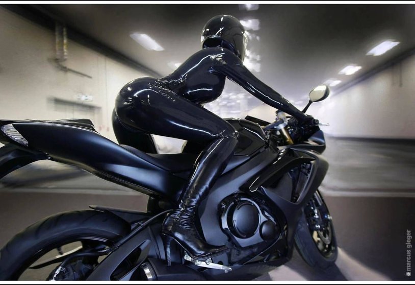 Girl latex motorcycle