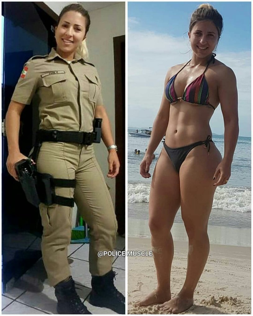 Military women in clothes and naked