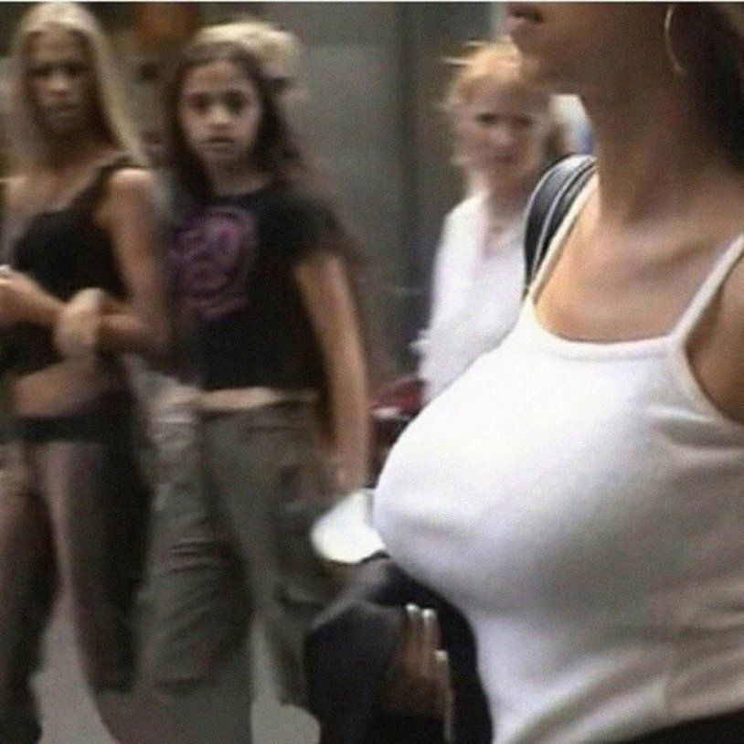 Without a bra in a public
