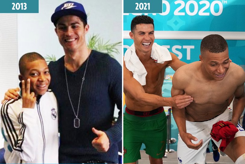 Mbappe with a poster Ronaldo