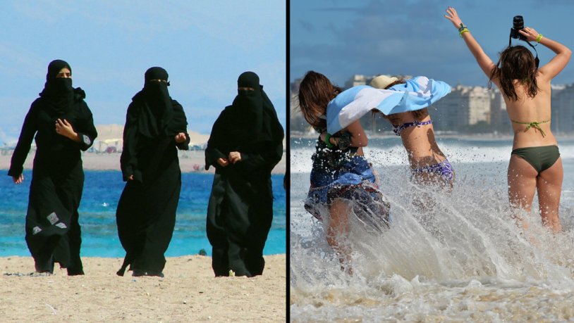 Women Muslims in bikini