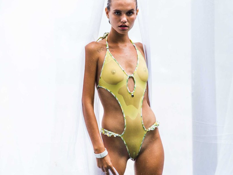 Monokini singer in a swimsuit