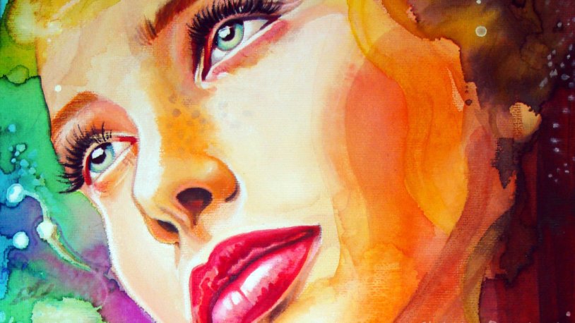 Girl drawn by paints