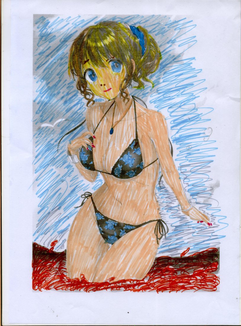 Girl swimming in the drawing