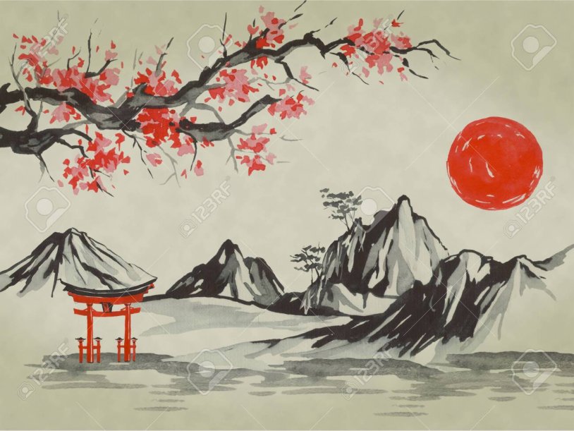 Sun Fuji Japanese painting