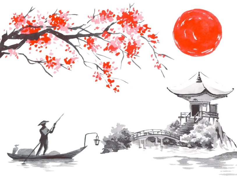 Pagoda drawing in the Japanese style